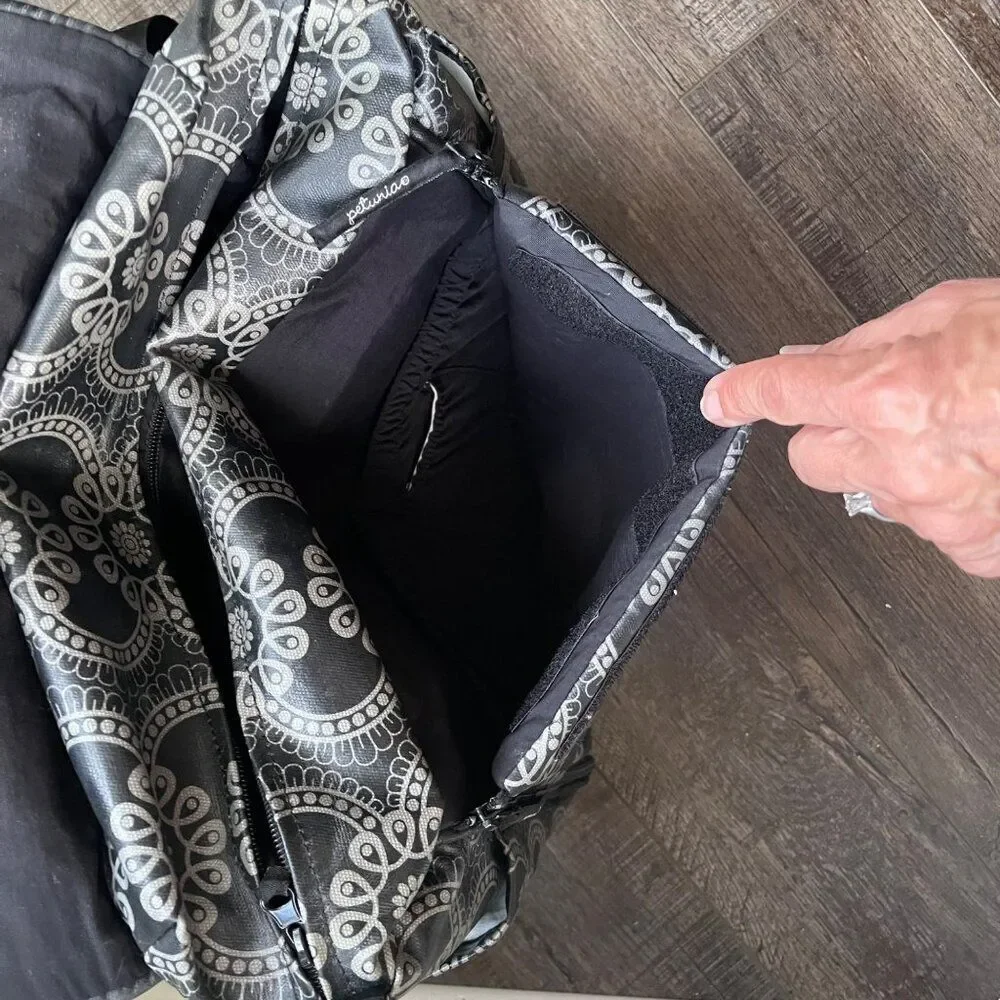 Petunia Pickle Bottom Diaper Bag Backpack Gray & Black, fold out changing